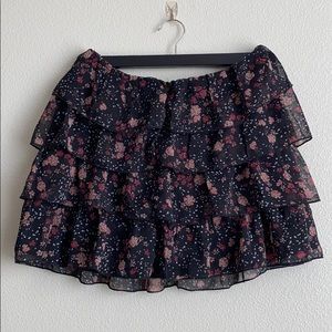 Black floral ruffle skirt